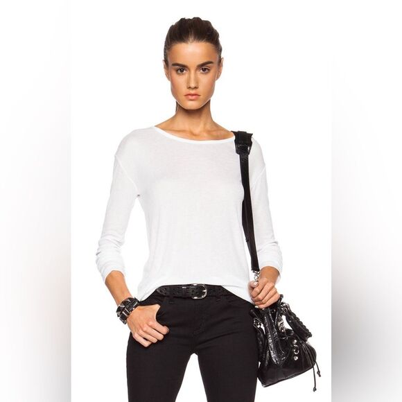 NWT Alexander Wang White Soft Melange Rib Long Sleeve Tee Women’s Size Medium - Picture 1 of 13